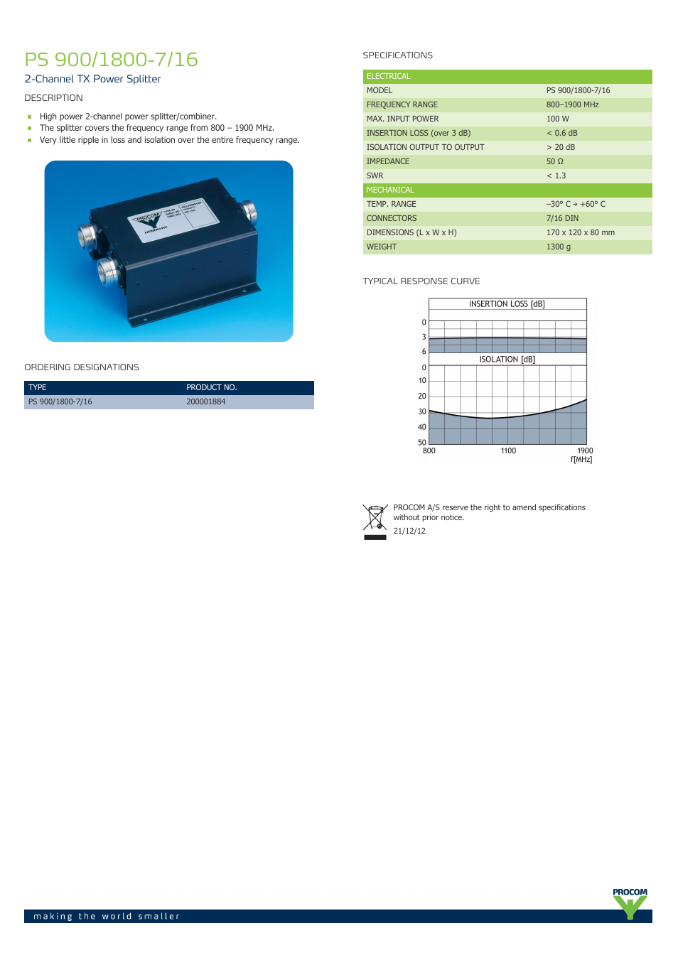 Procom PS-900-1800-7-16 User Manual | 1 page