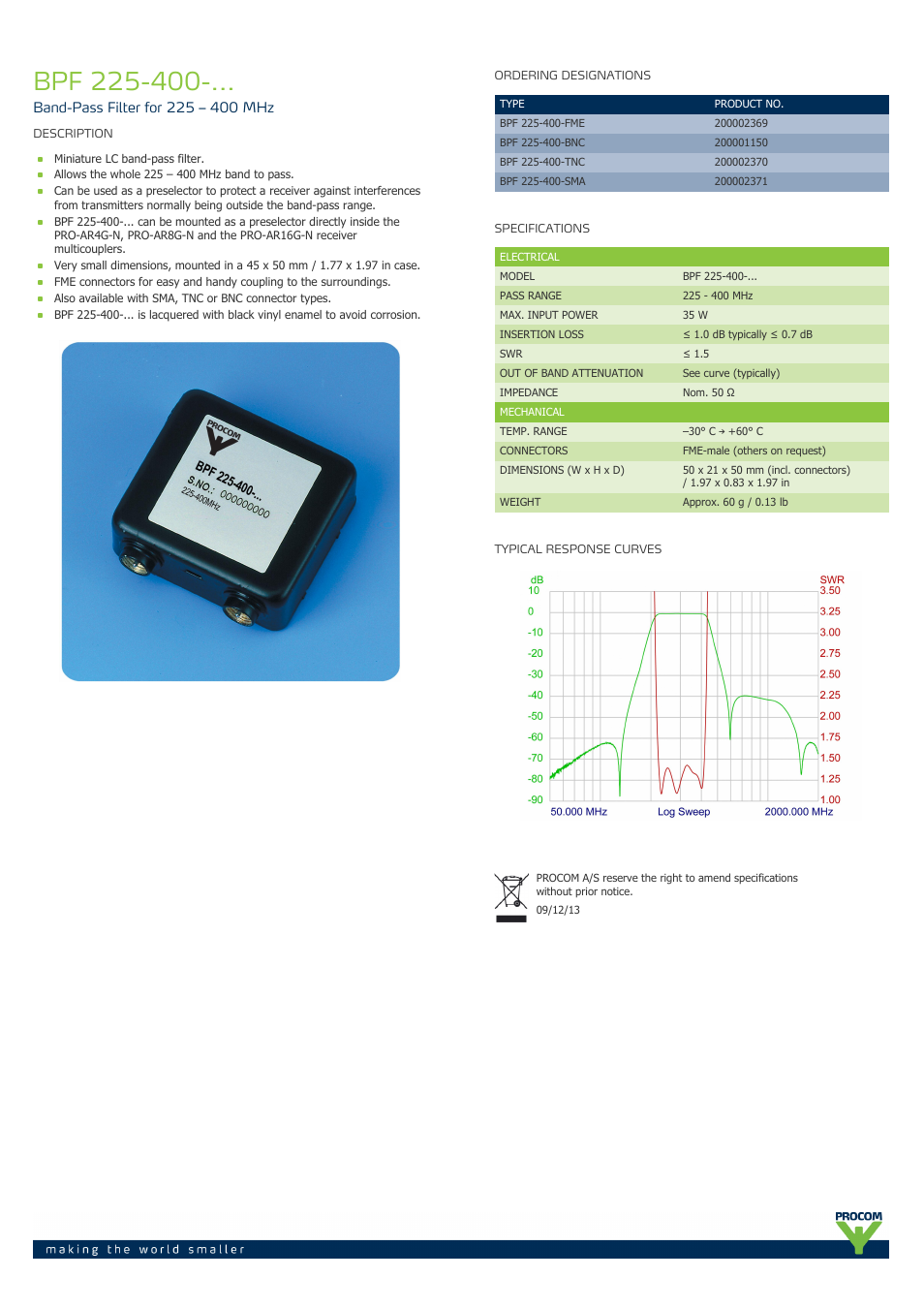 Procom BPF 225-400-... User Manual | 1 page