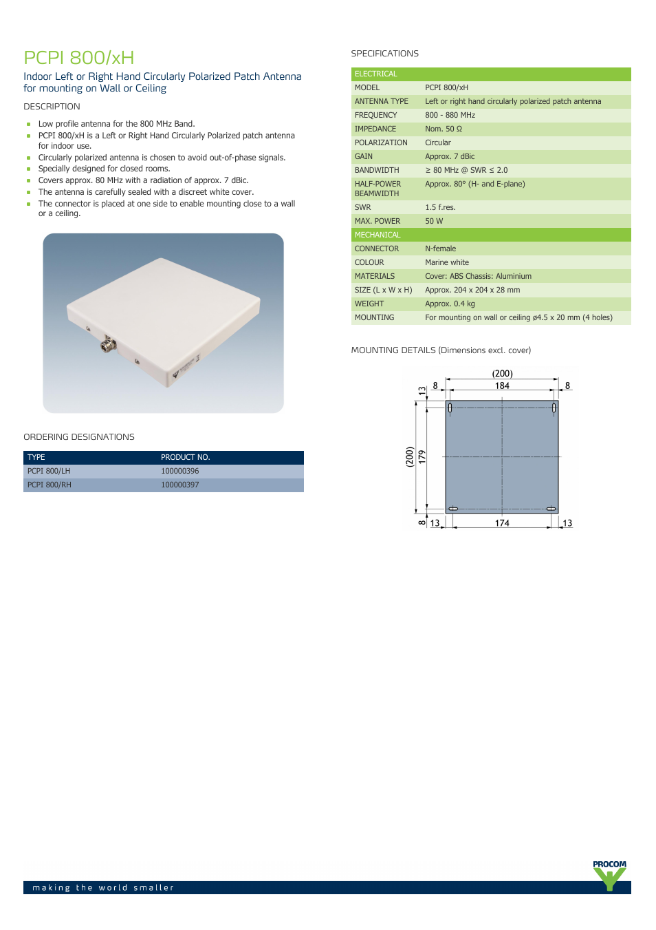 Procom PCPI-800-xh User Manual | 2 pages