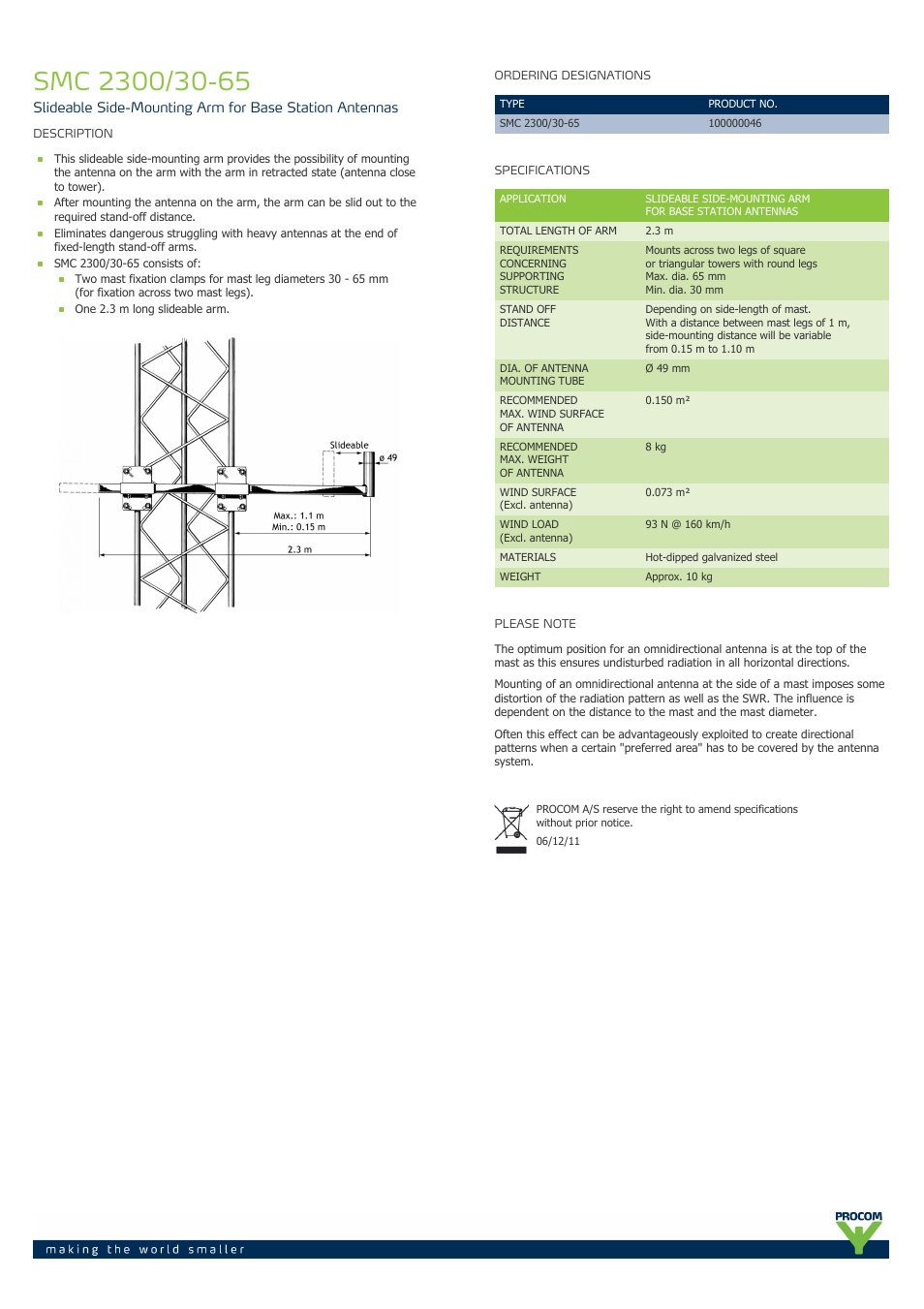 Procom SMC-2300-30-65 User Manual | 1 page