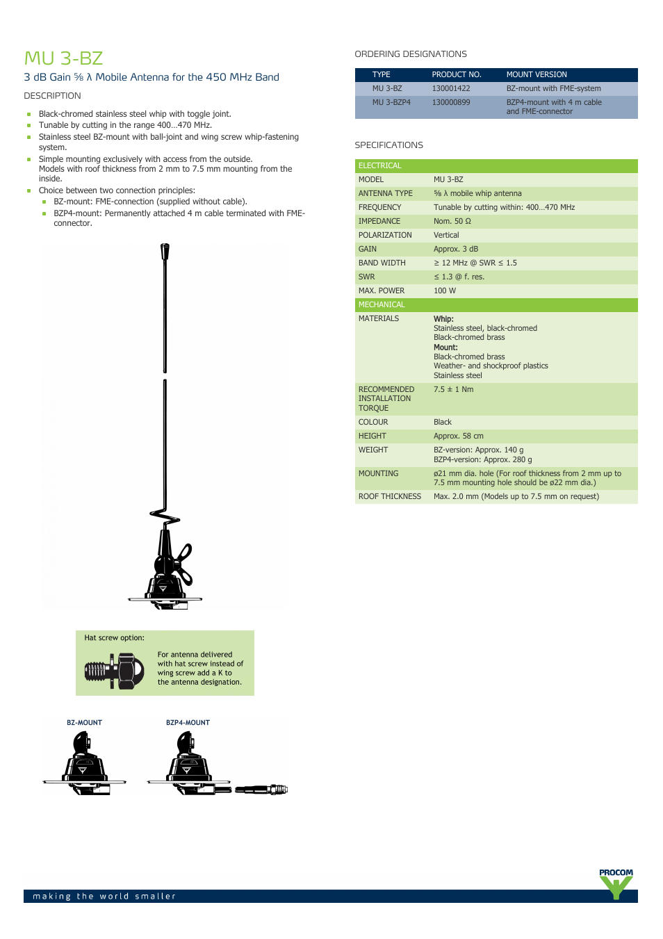 Procom MU 3-bz User Manual | 2 pages