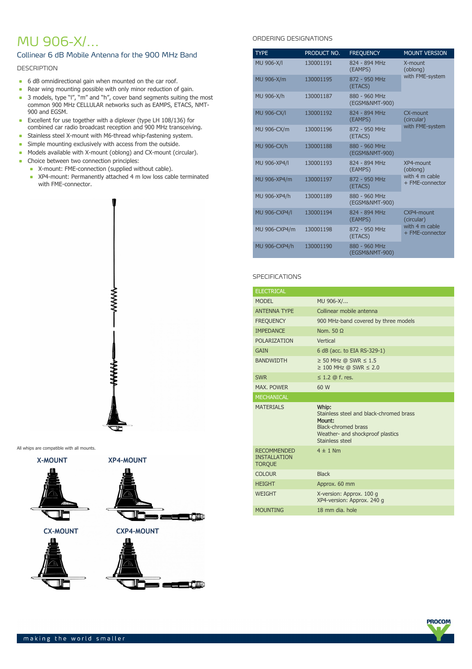 Procom MU 906-x-... User Manual | 2 pages