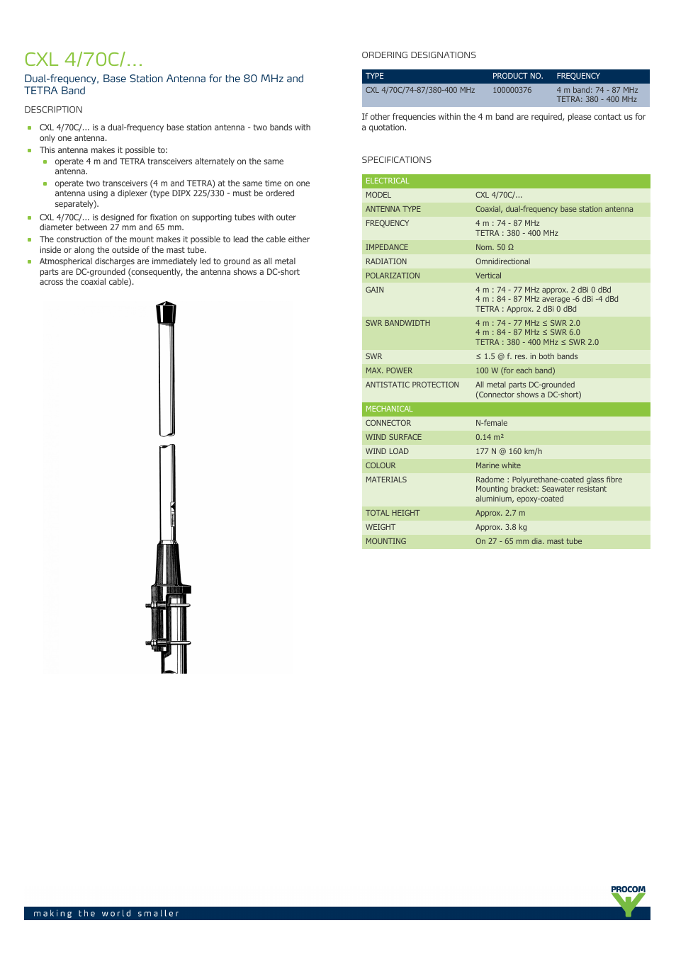 Procom CXL 4-70C-... User Manual | 2 pages