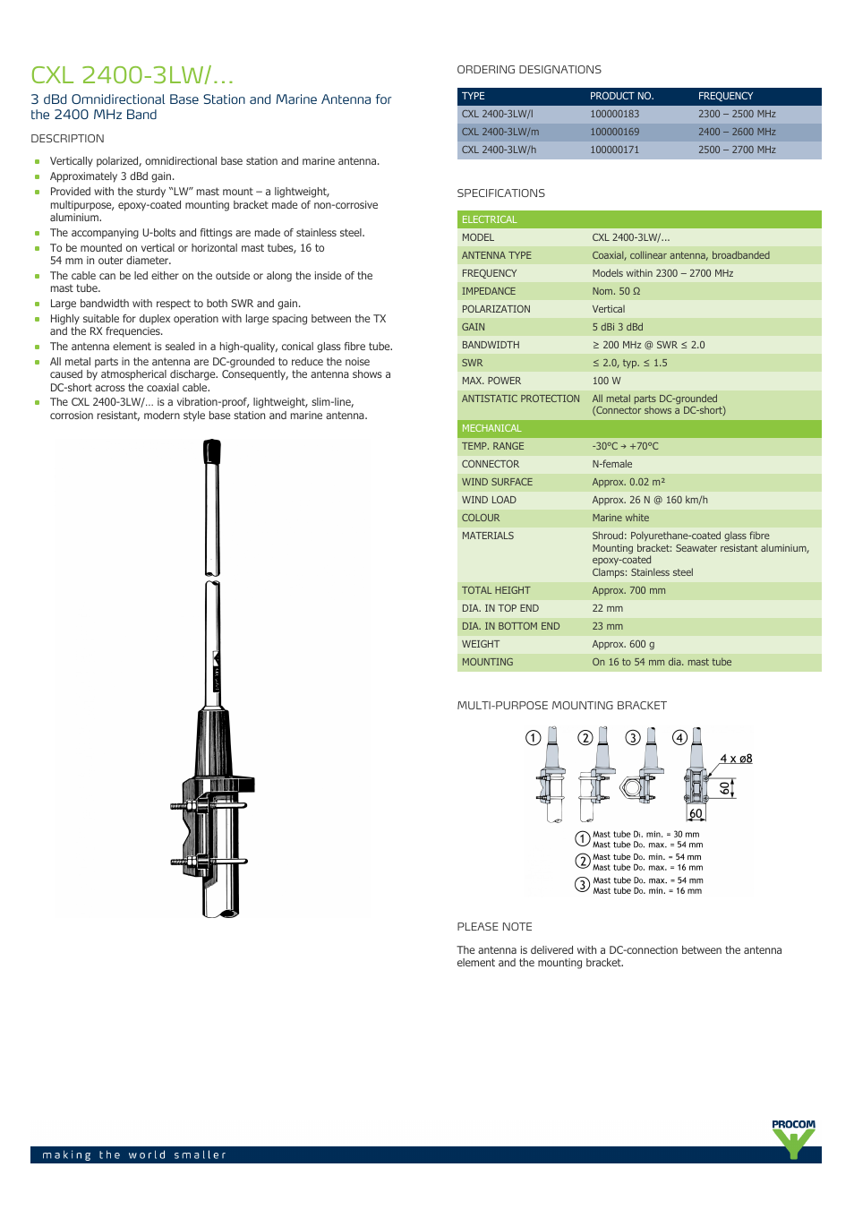 Procom CXL 2400-3LW-... User Manual | 2 pages