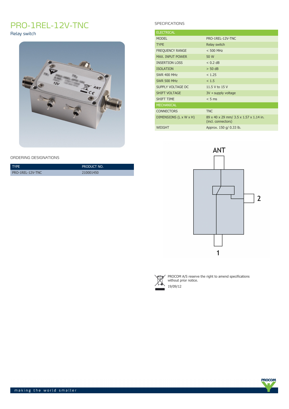 Procom PRO-1rel-12v-tnc User Manual | 1 page