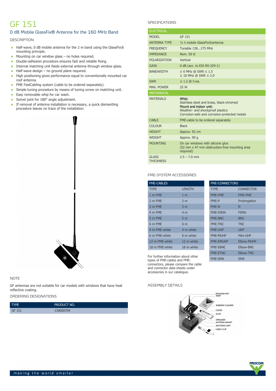 Procom GF 151 User Manual | 2 pages