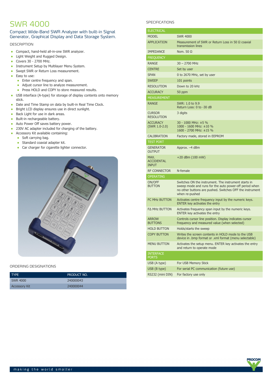 Procom SWR 4000 User Manual | 2 pages