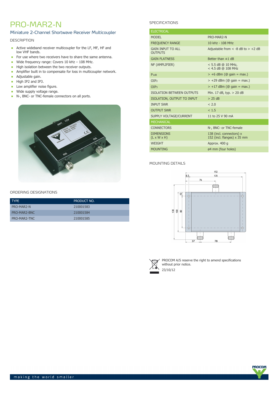 Procom PRO-mar2-n User Manual | 1 page