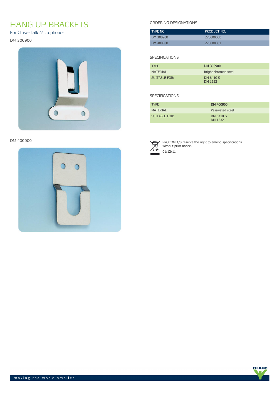 Procom HANG-up-brackets User Manual | 1 page