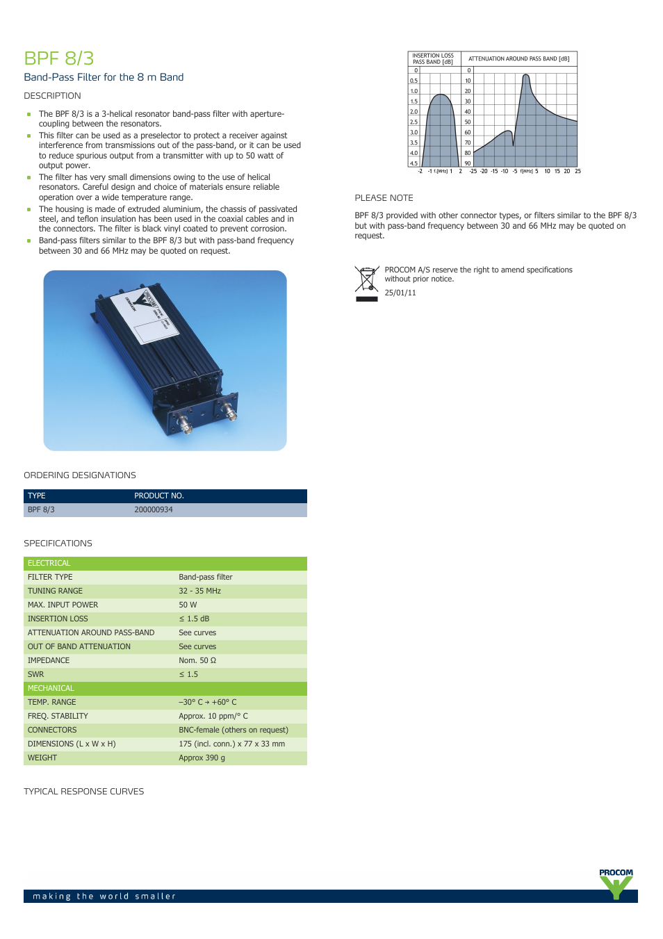 Procom BPF 8-3 User Manual | 1 page