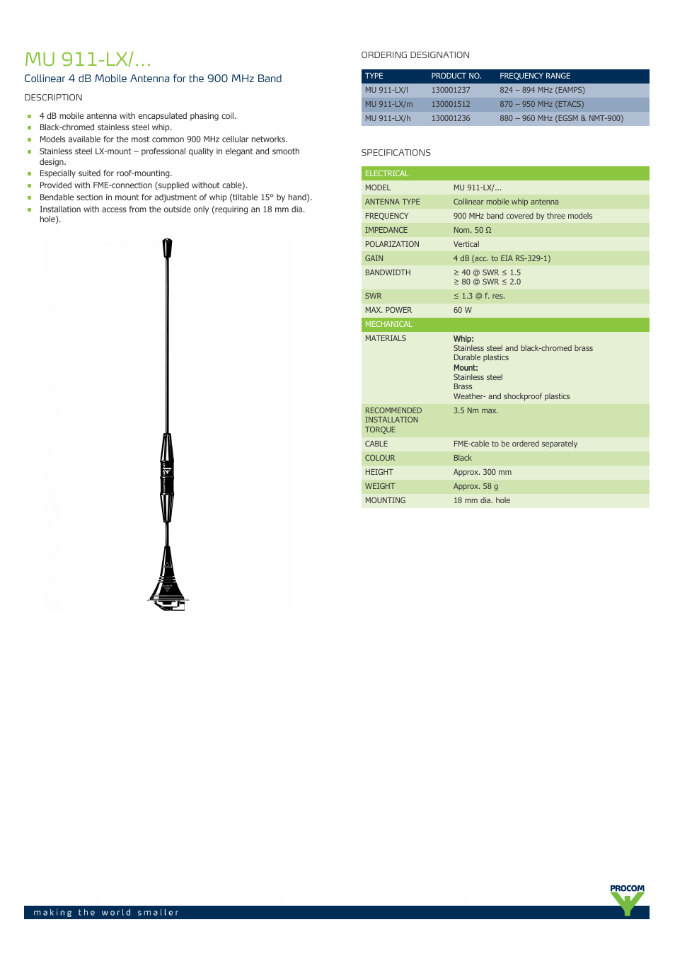 Procom MU 911-lx-... User Manual | 2 pages