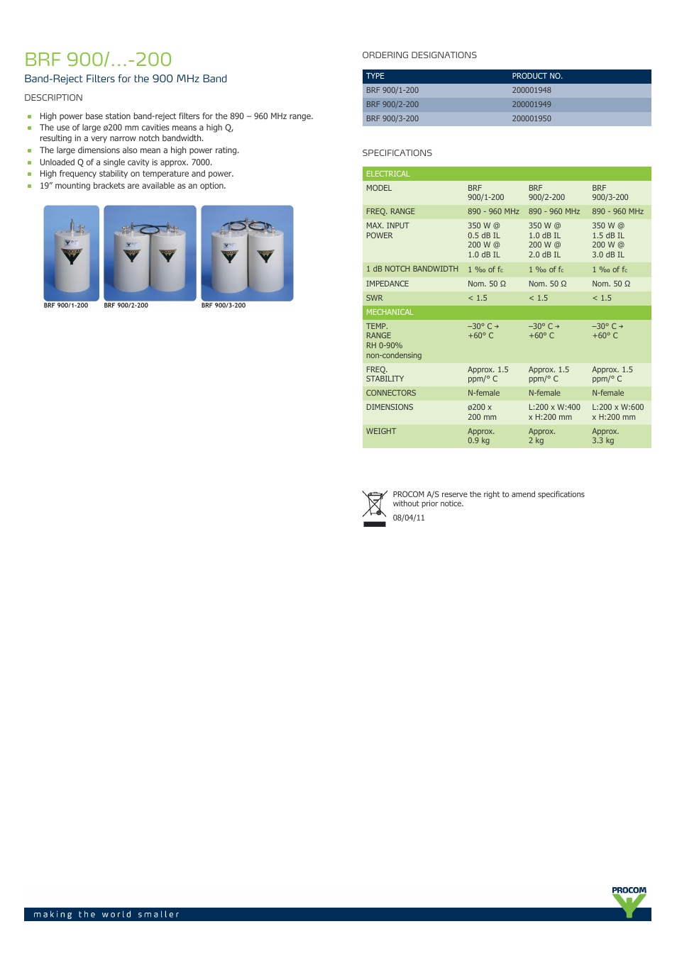 Procom BRF 900-...-200 User Manual | 1 page