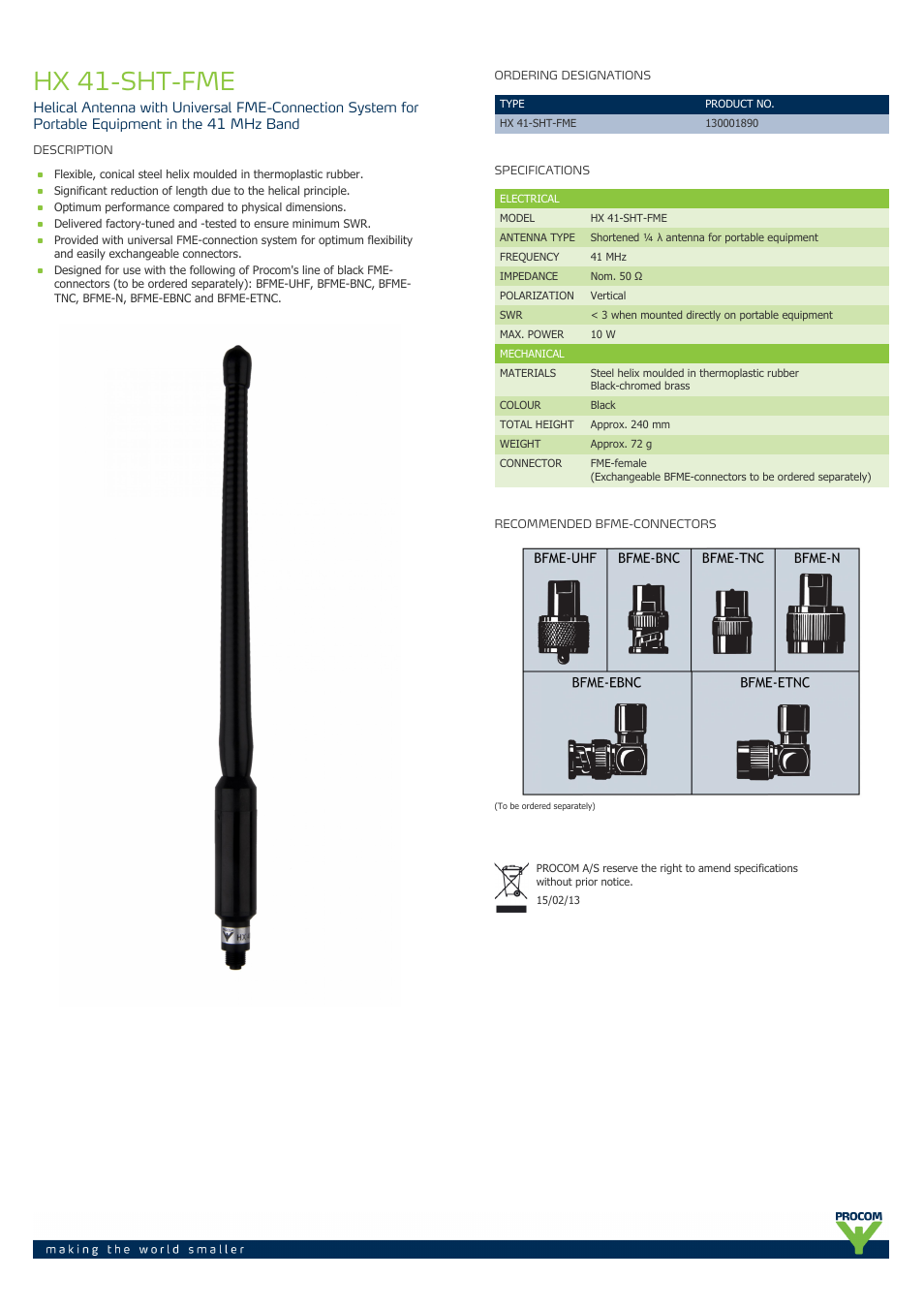 Procom HX 41-sht-fme User Manual | 1 page