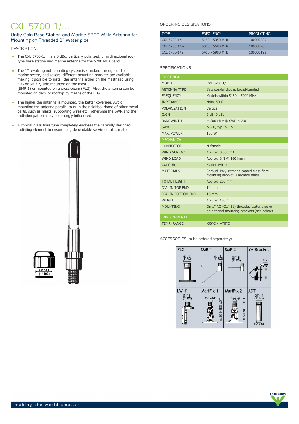 Procom CXL 5700-1-... User Manual | 2 pages