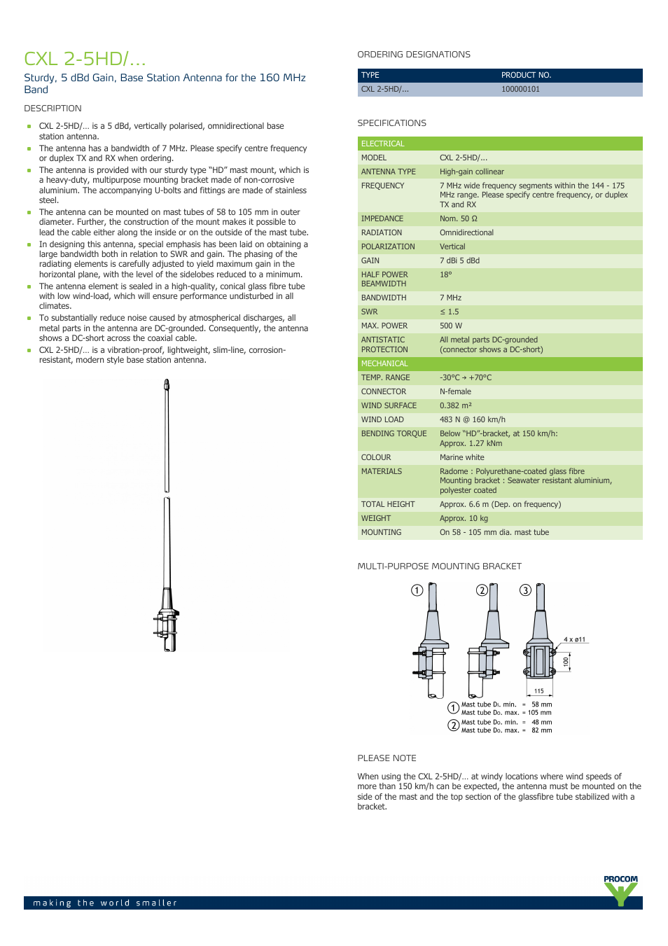 Procom CXL 2-5HD-... User Manual | 2 pages