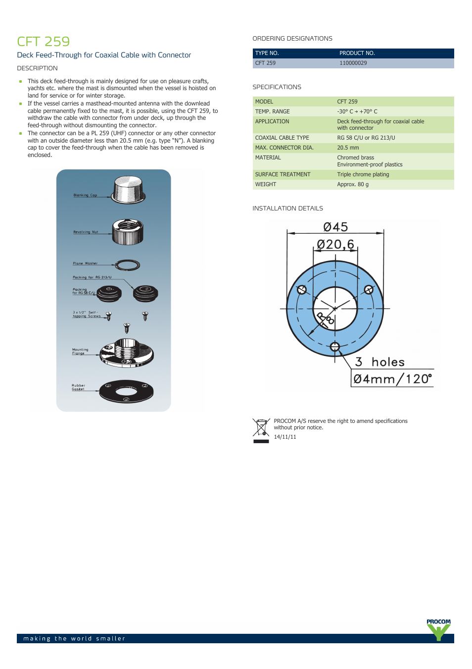 Procom CFT 259 User Manual | 1 page
