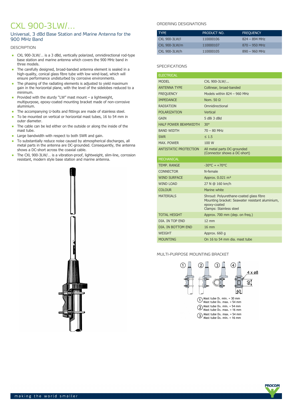 Procom CXL 900-3lw-... User Manual | 2 pages