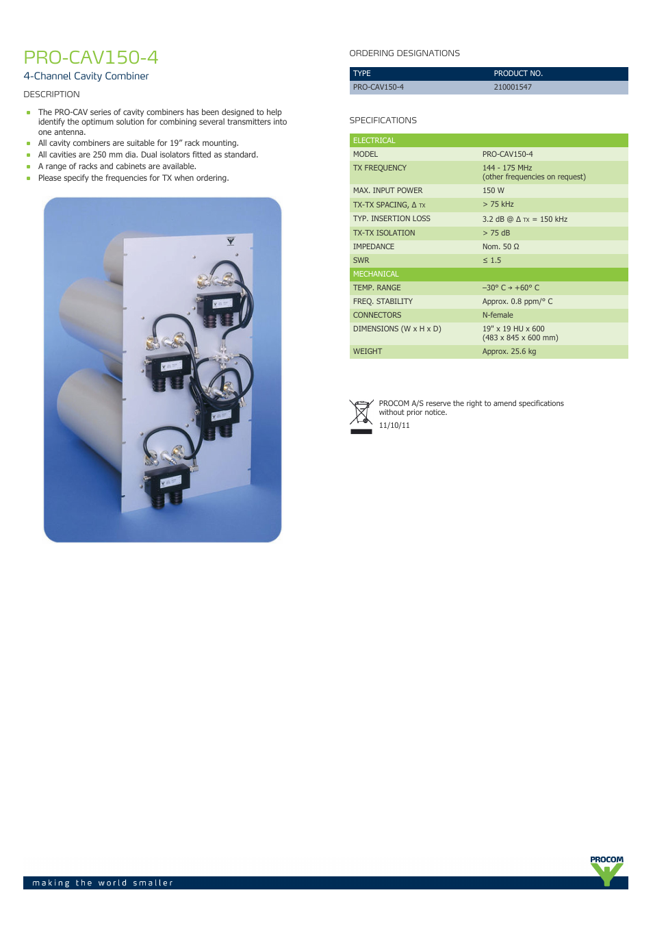 Procom PRO-cav150-4 User Manual | 1 page