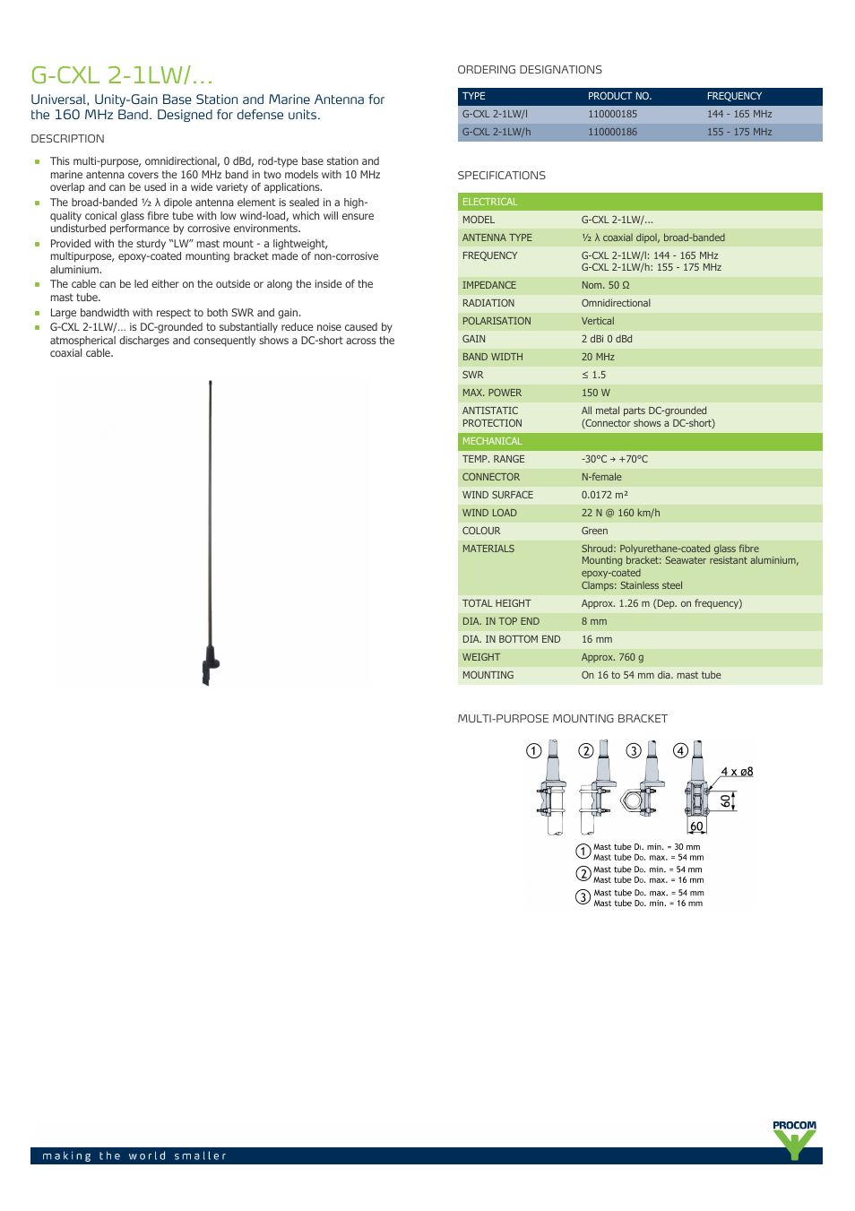 Procom G-CXL 2-1LW-... User Manual | 2 pages