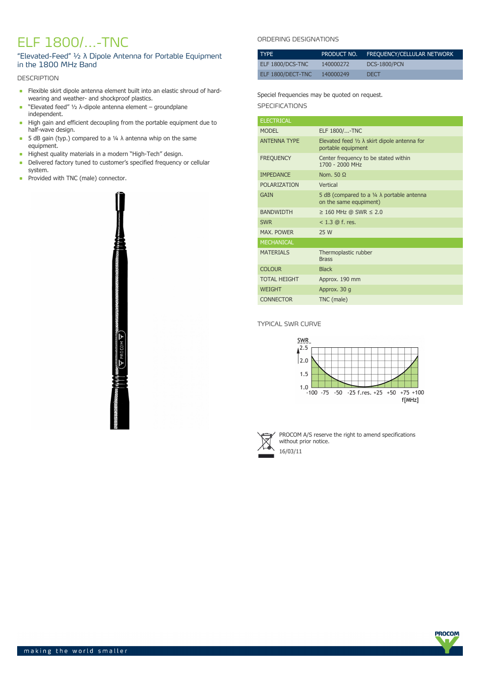 Procom ELF 1800-...-tnc User Manual | 1 page