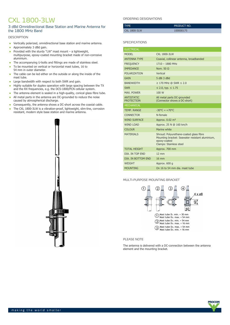 Procom CXL 1800-3lw User Manual | 2 pages