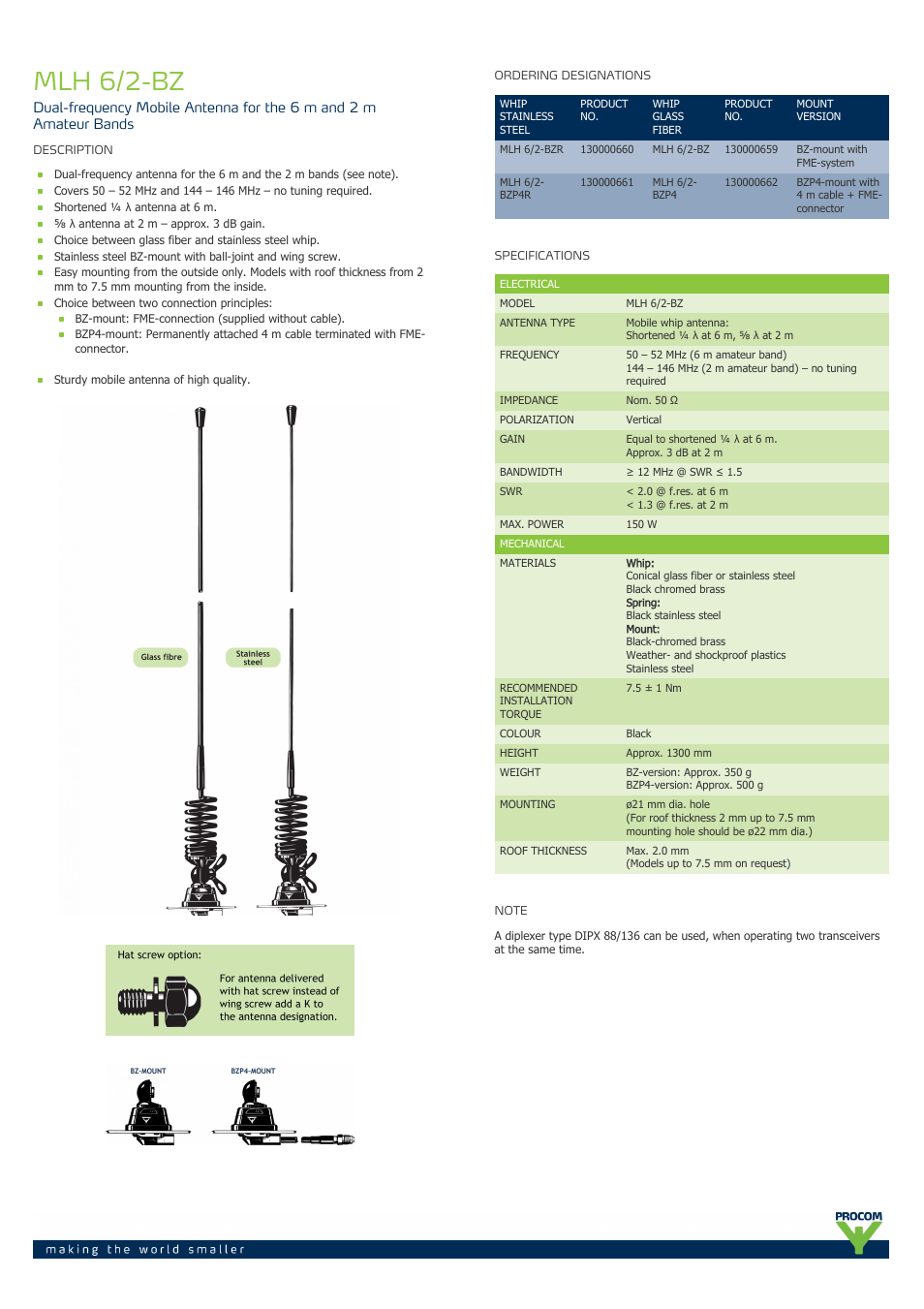 Procom MLH 6-2-bz User Manual | 2 pages