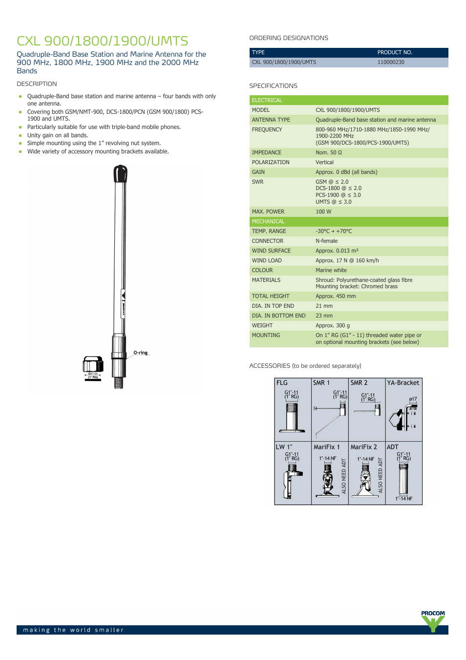 Procom CXL 900-1800-1900-UMTS User Manual | 2 pages