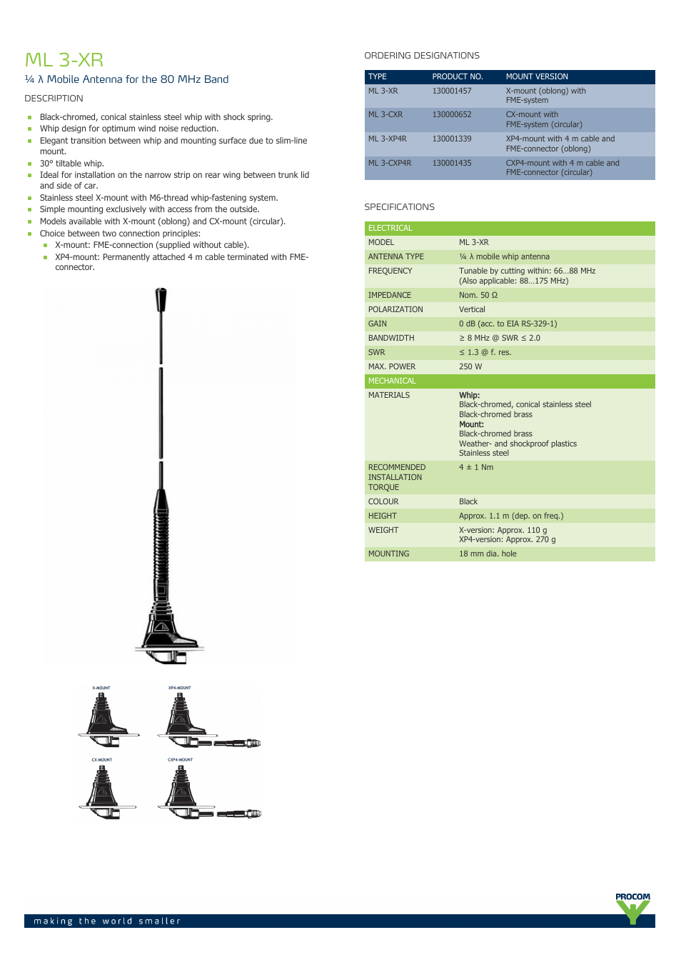 Procom ML 3-XR User Manual | 2 pages