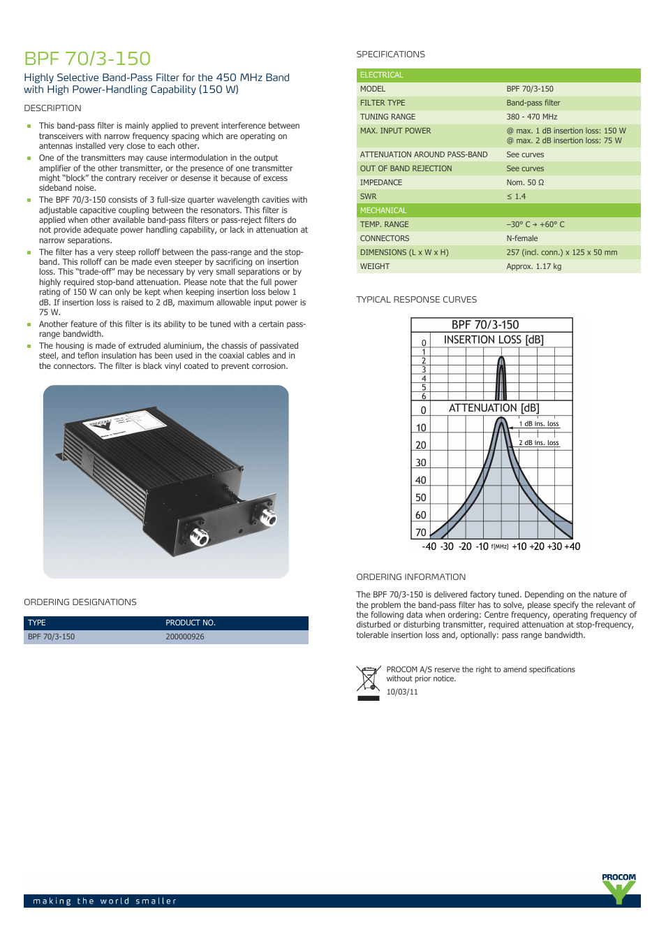 Procom BPF 70-3-150 User Manual | 1 page