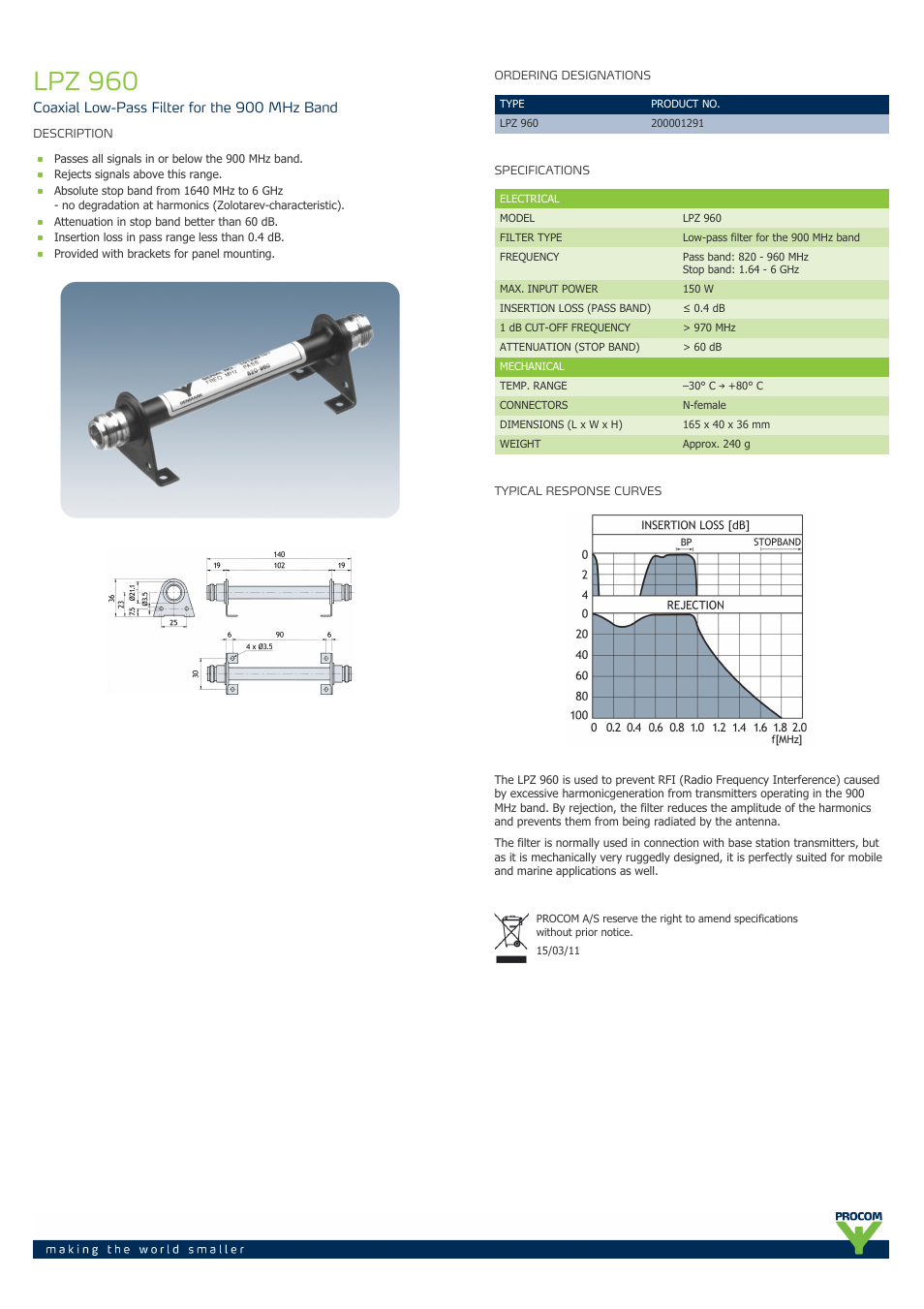 Procom LPZ 960 User Manual | 1 page