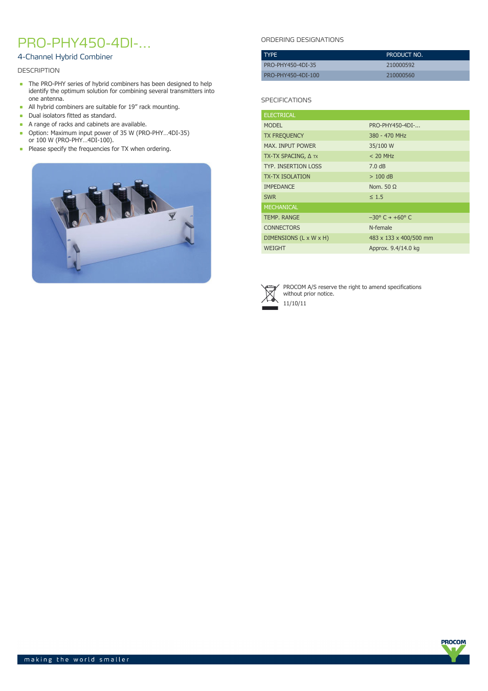 Procom PRO-phy450-4di-... User Manual | 1 page