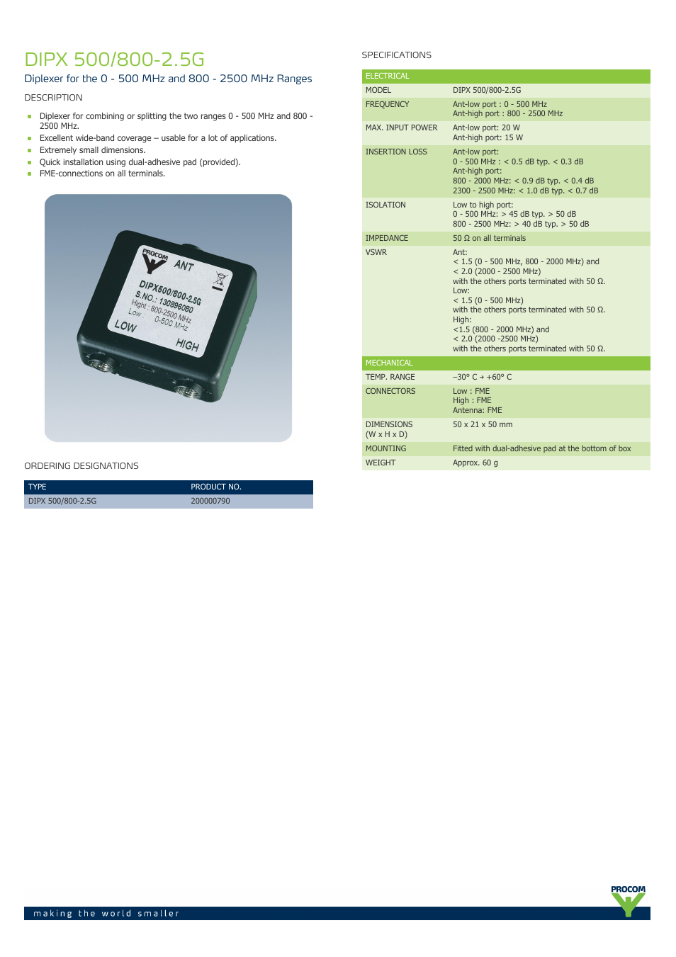 Procom DIPX 500-800-2.5g User Manual | 2 pages