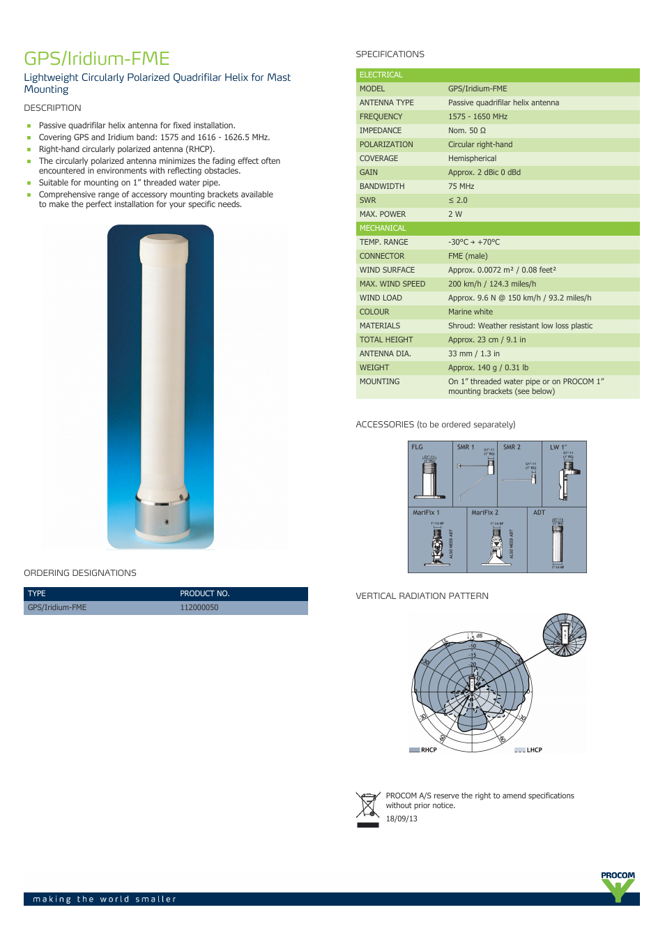 Procom GPS-Iridium-FME User Manual | 1 page