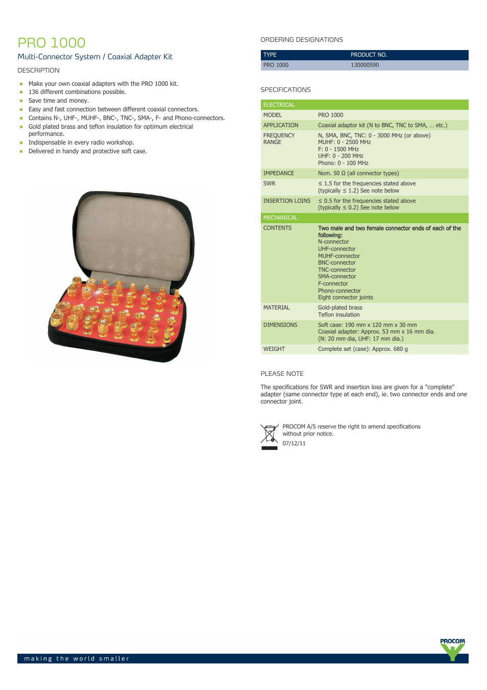 Procom PRO 1000 kit User Manual | 1 page