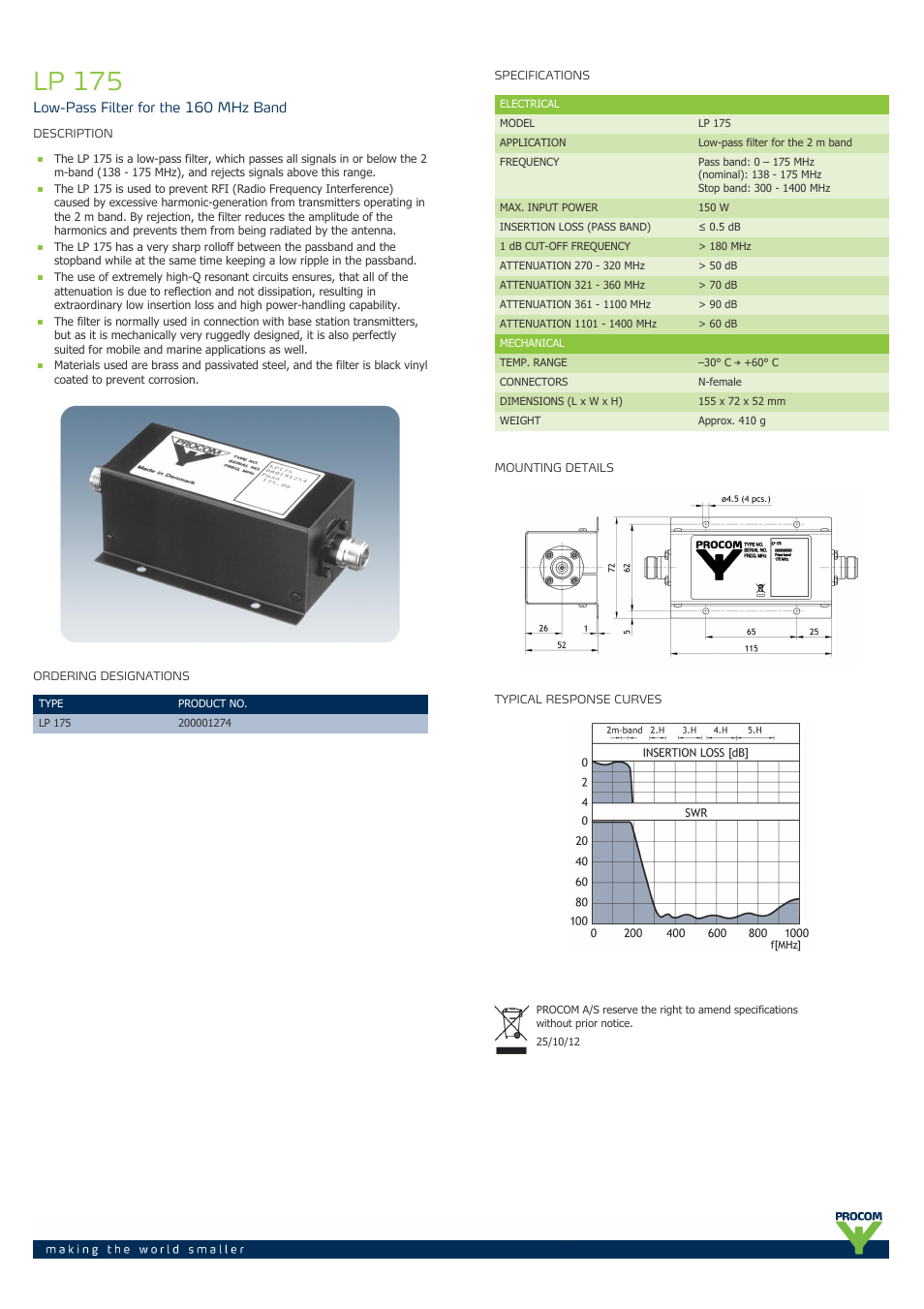 Procom LP 175 User Manual | 1 page