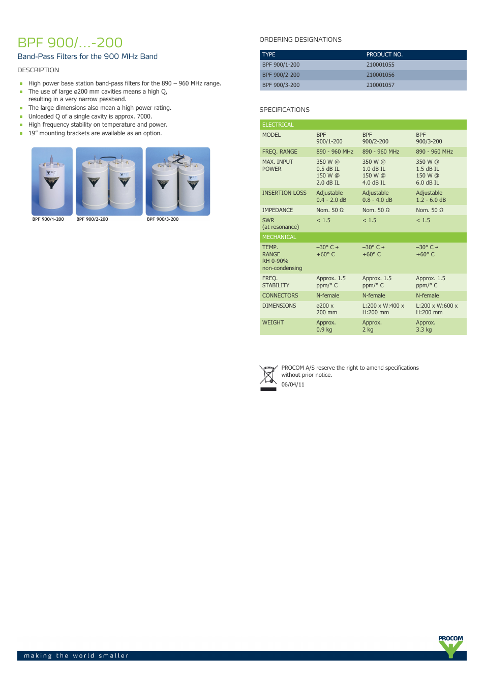 Procom BPF 900-...-200 User Manual | 1 page