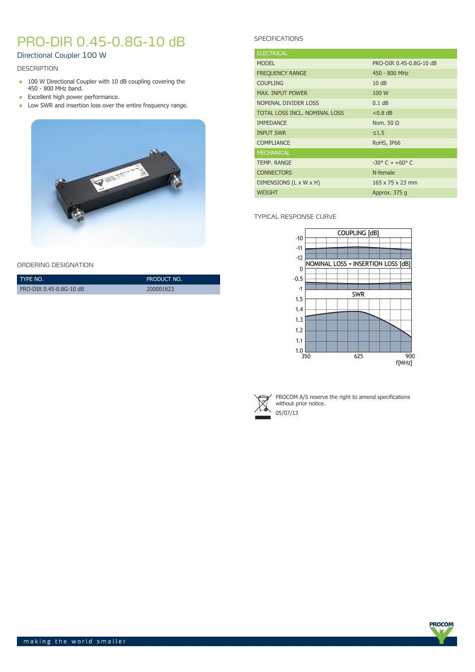 Procom PRO-dir-0.45-0.8g-10-db User Manual | 1 page