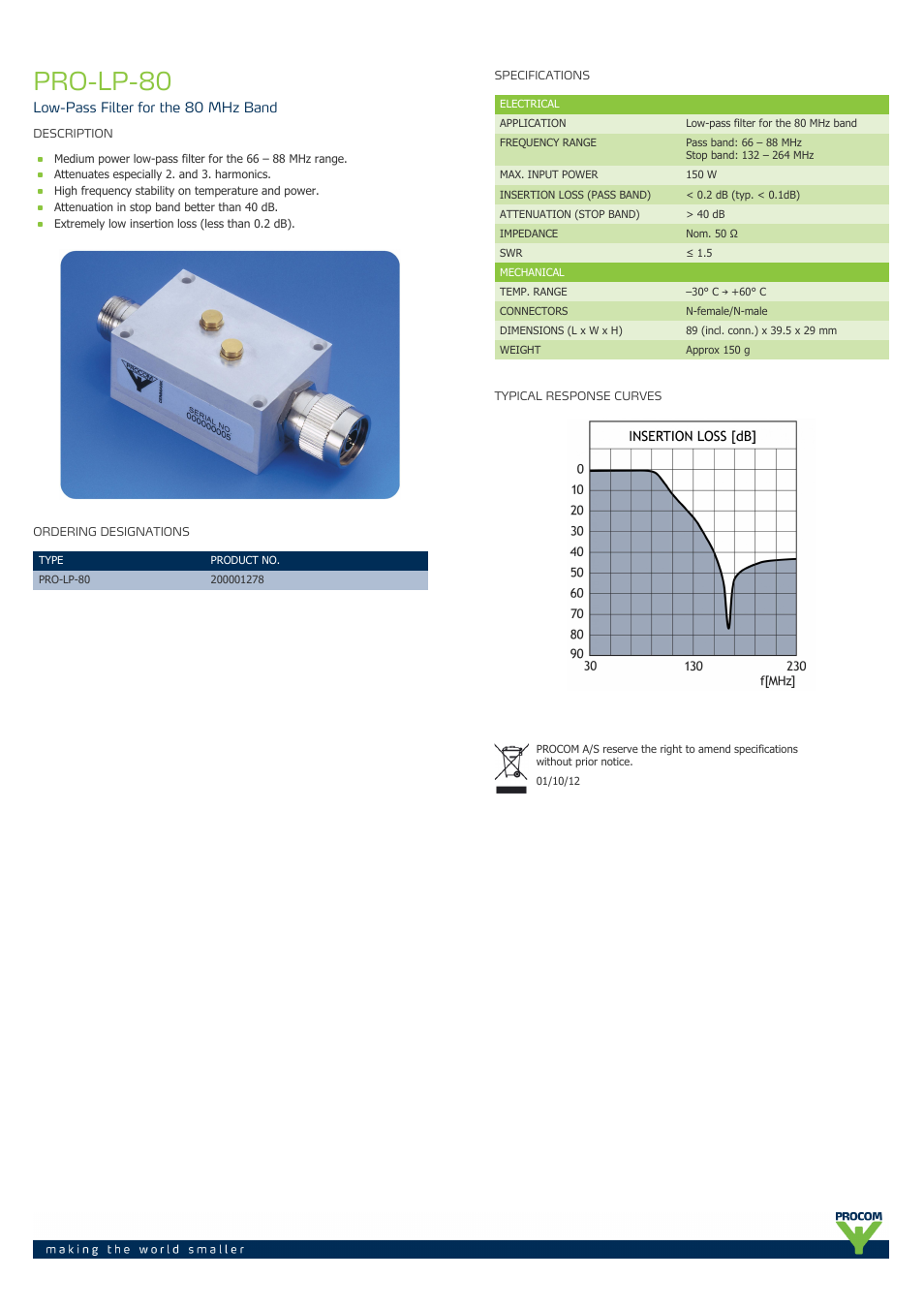 Procom PRO-LP 80 User Manual | 1 page