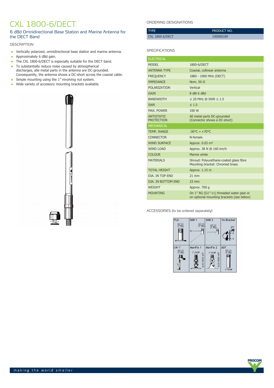 Procom CXL 1800-6-dect User Manual | 2 pages