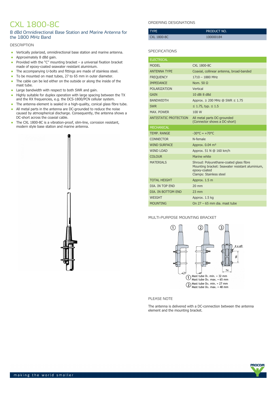 Procom CXL 1800-8c User Manual | 2 pages