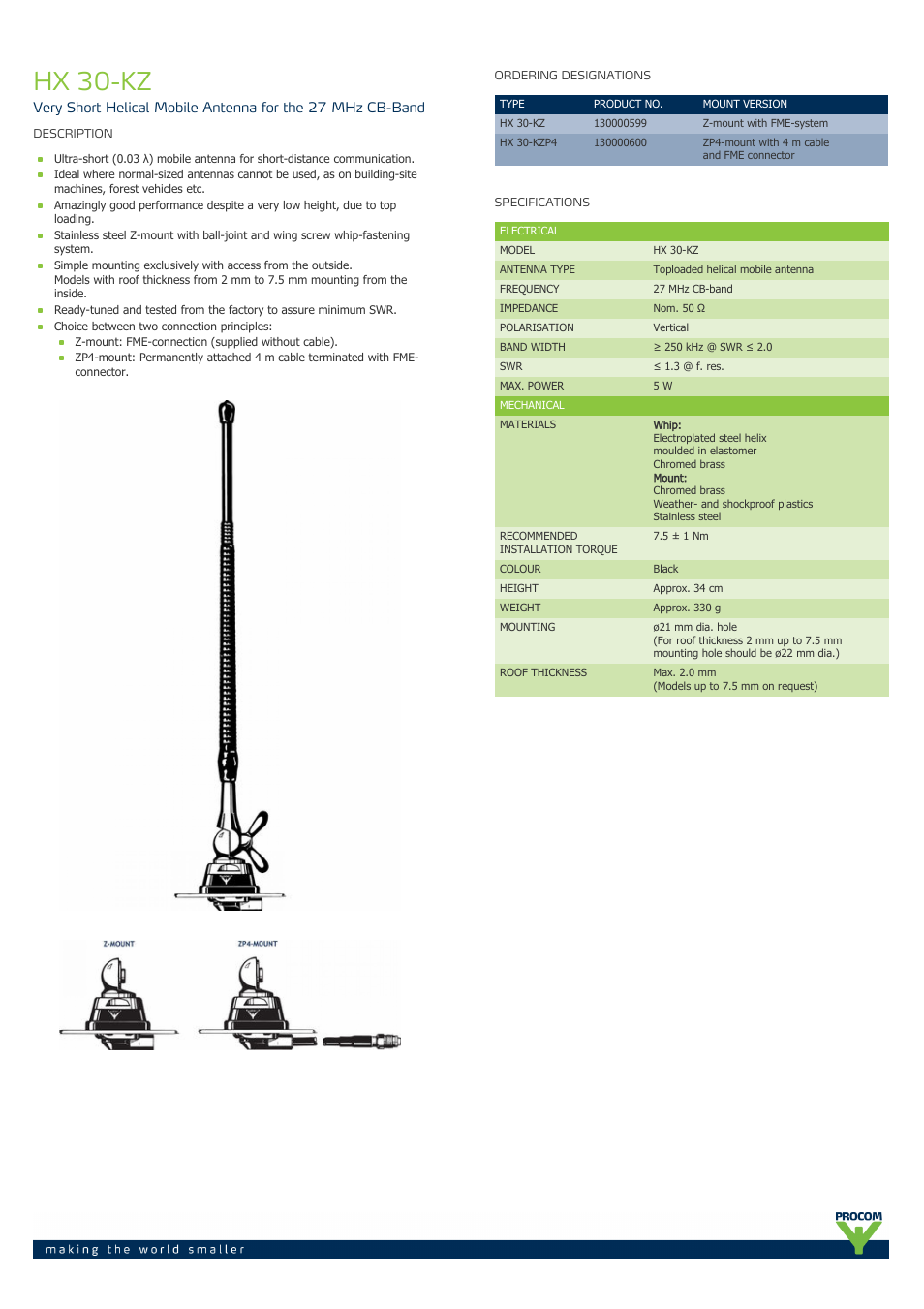 Procom HX 30-KZ User Manual | 2 pages