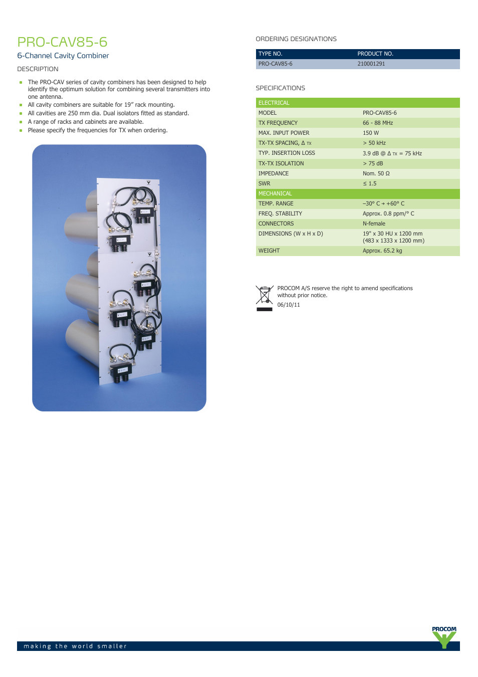 Procom PRO-cav85-6 User Manual | 1 page