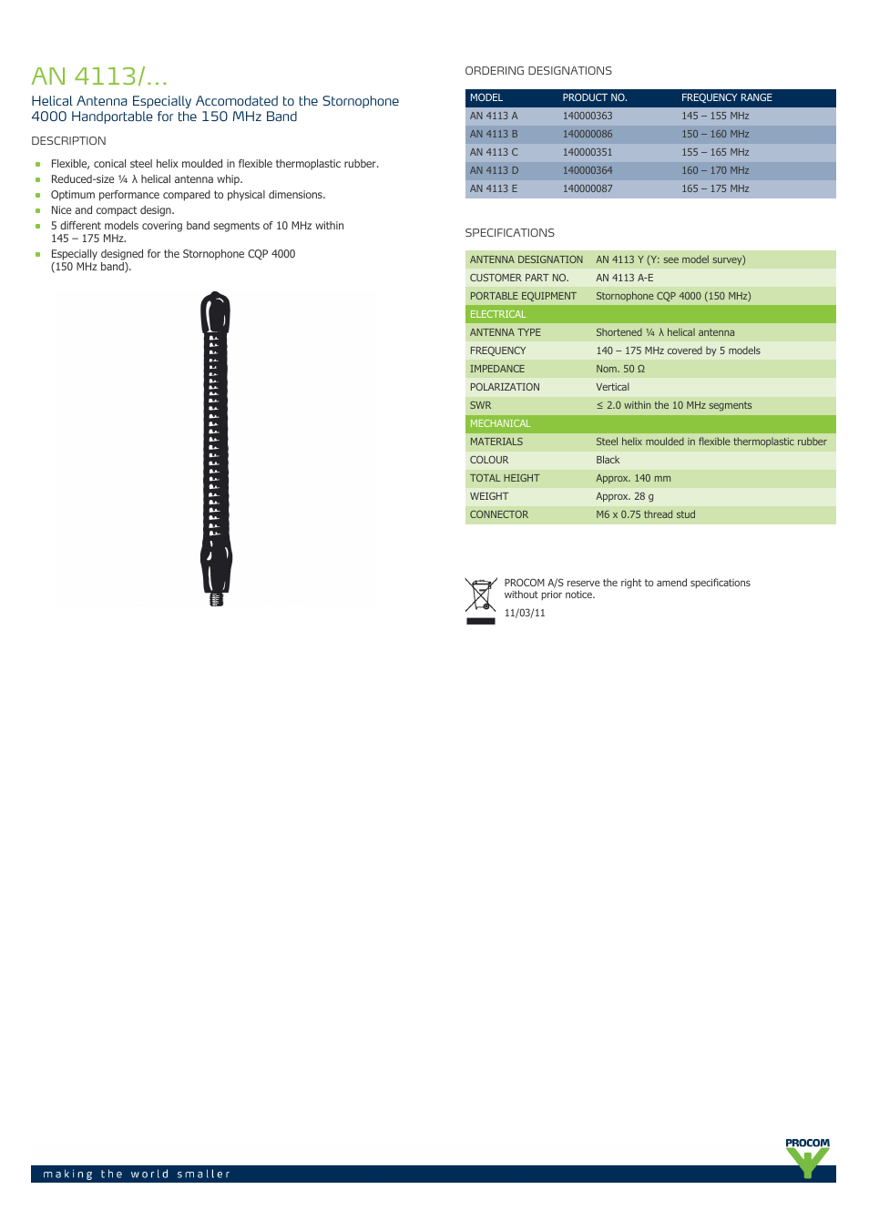 Procom AN 4113-... User Manual | 1 page