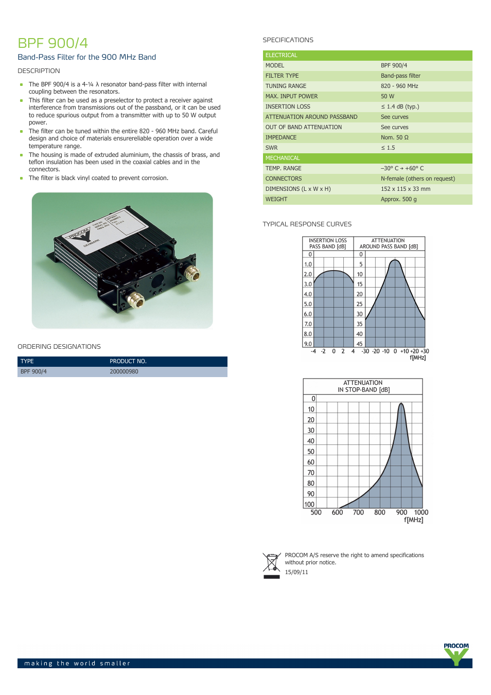 Procom BPF 900-4 User Manual | 1 page