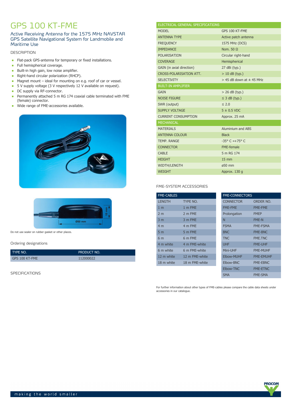 Procom GPS-100-kt-fme User Manual | 2 pages