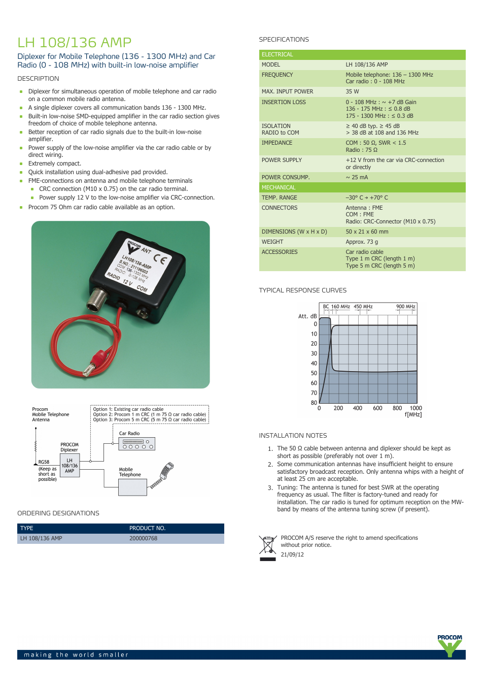 Procom LH 108-136-amp User Manual | 1 page