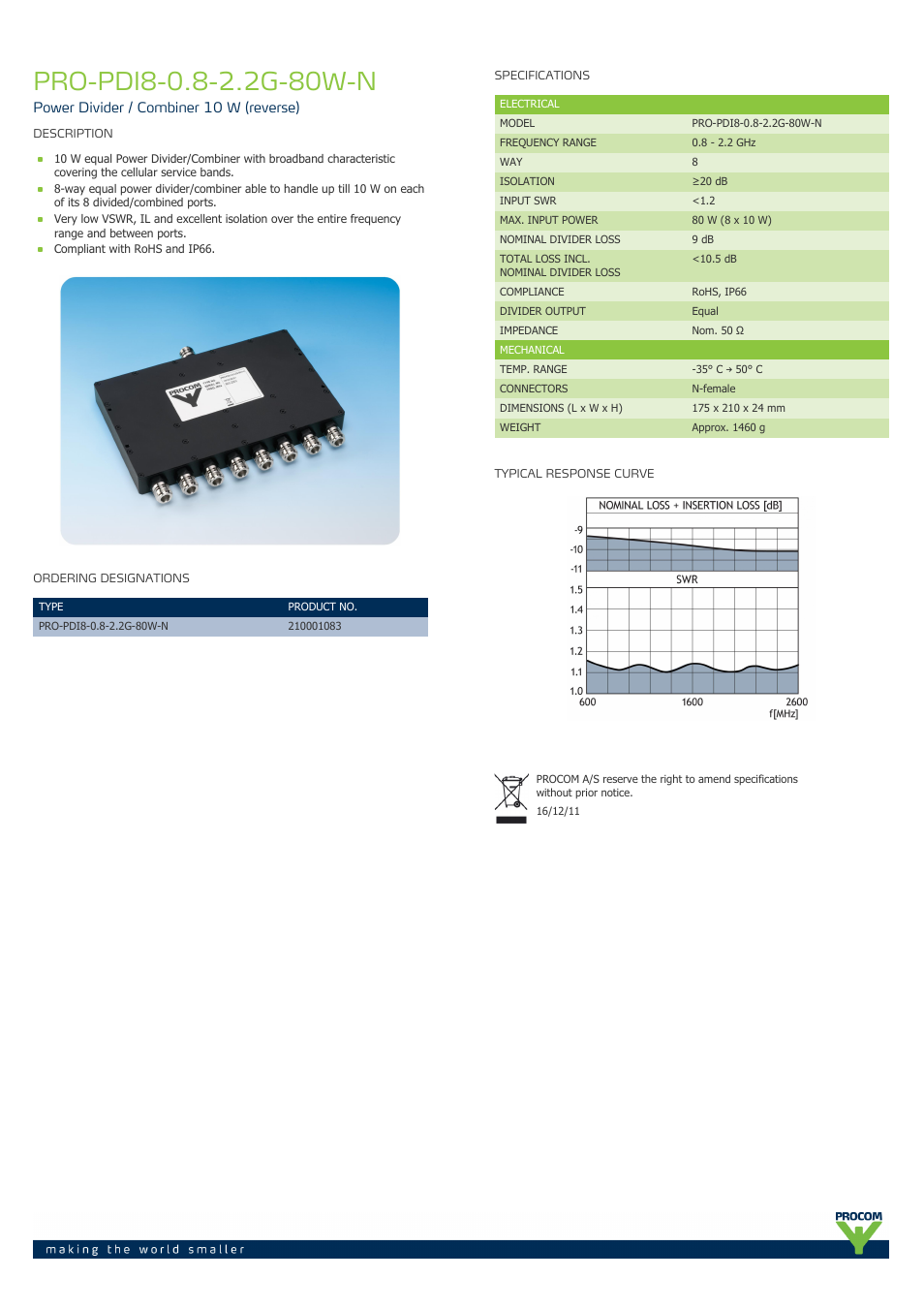 Procom PRO-pdi8-0.8-2.2g-80w-n User Manual | 1 page