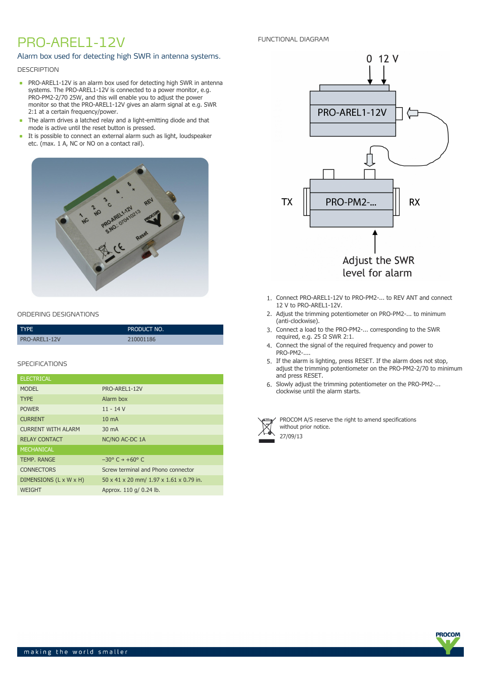 Procom PRO-arel1-12v User Manual | 1 page