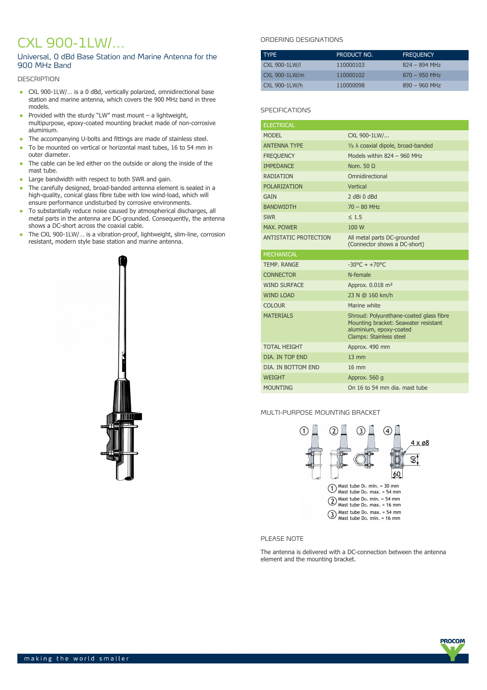 Procom CXL 900-1LW-... User Manual | 2 pages