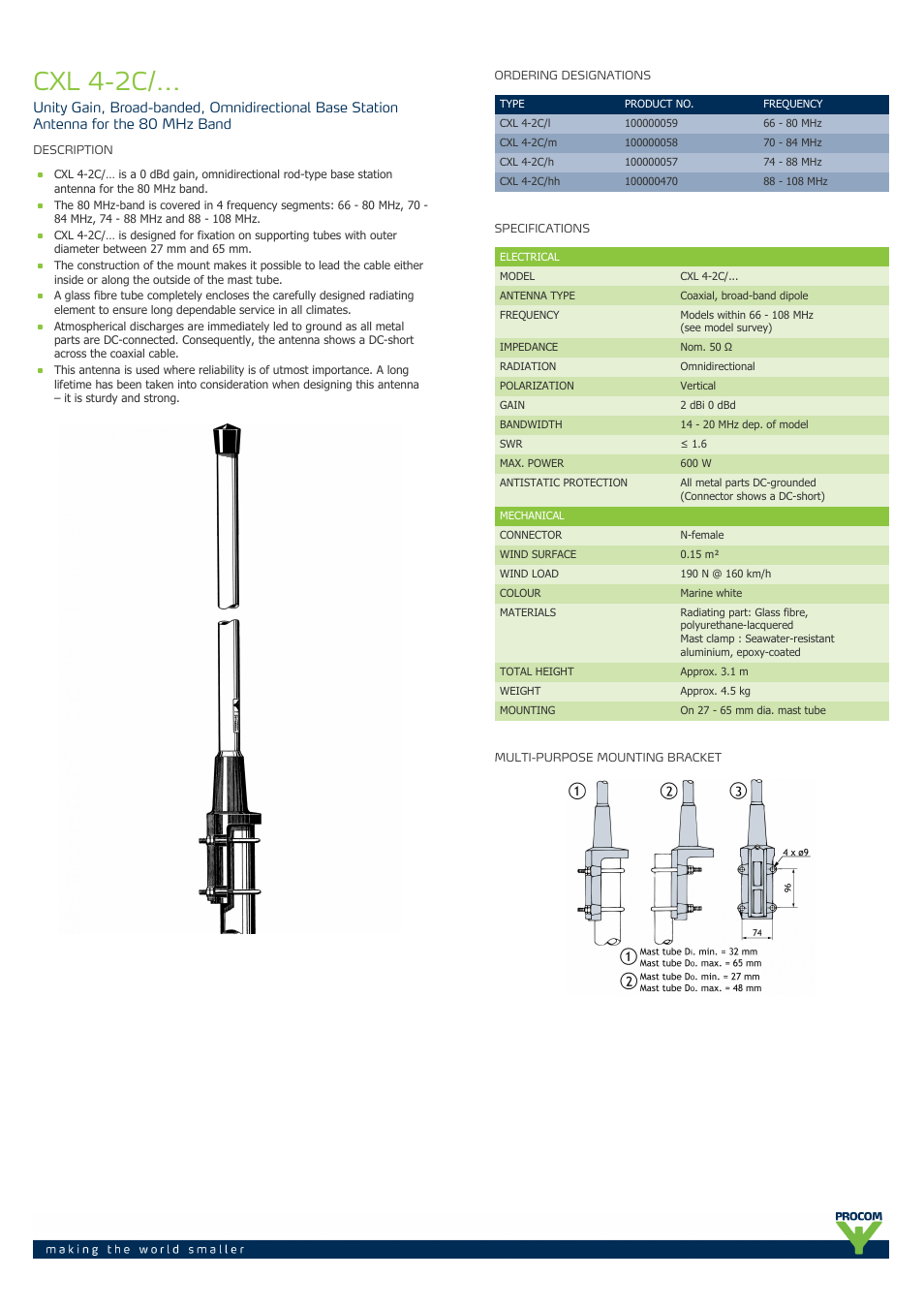 Procom CXL 4-2C-... User Manual | 2 pages